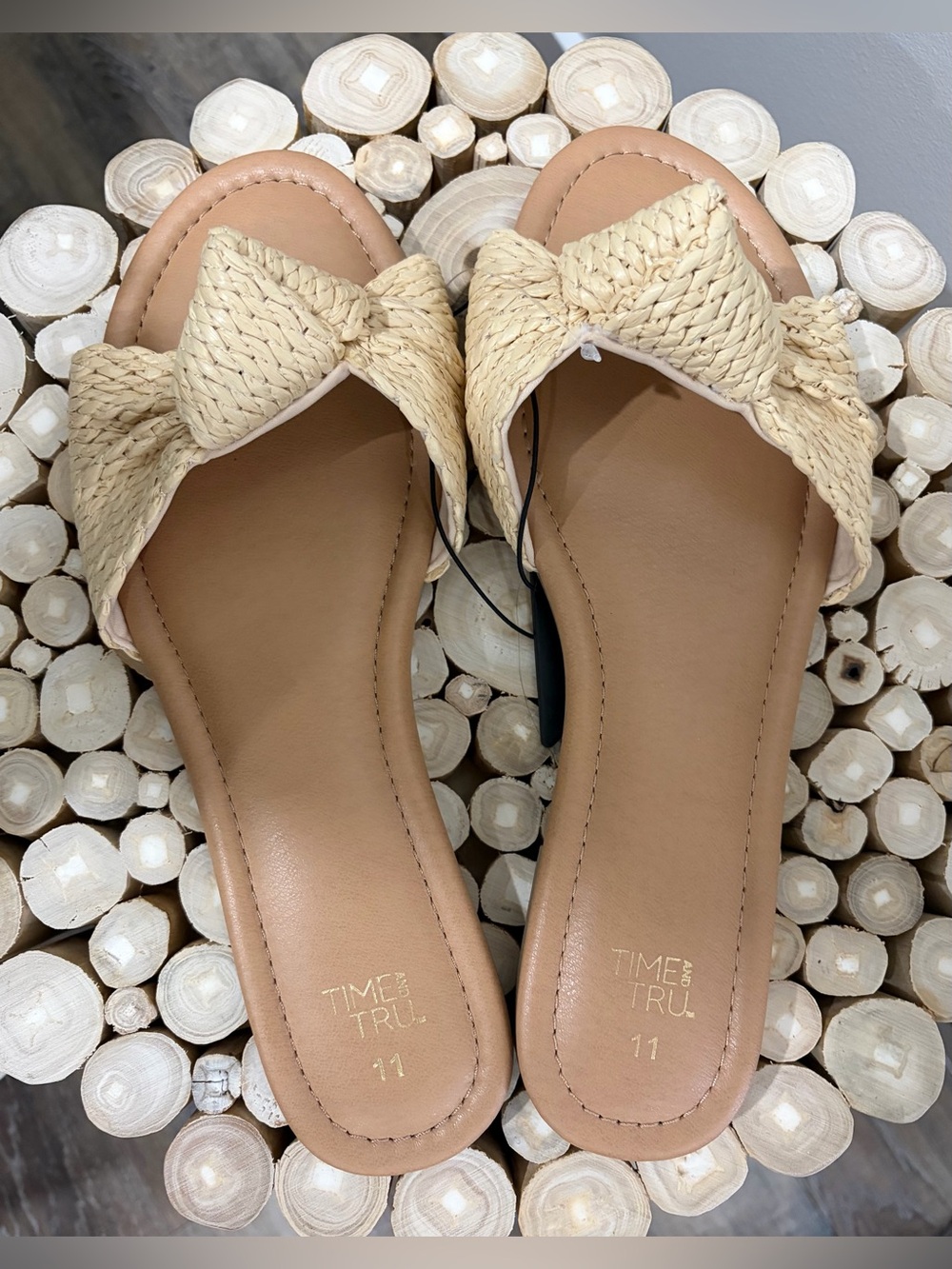 Time and Tru Tan Braided Knot Slide Sandals - Women's, Size 11